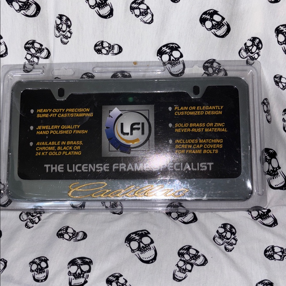 Cadillac Metallic Mirror Finish License Plate Frame Brand New in Packaging.